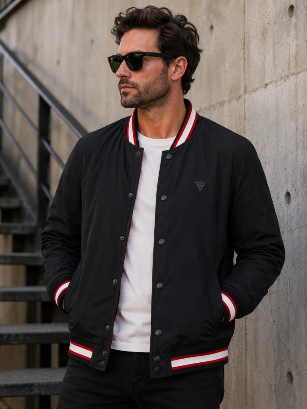 Guess Los Angeles Black Quilted Bomber Jacket XL Varsity Logo
